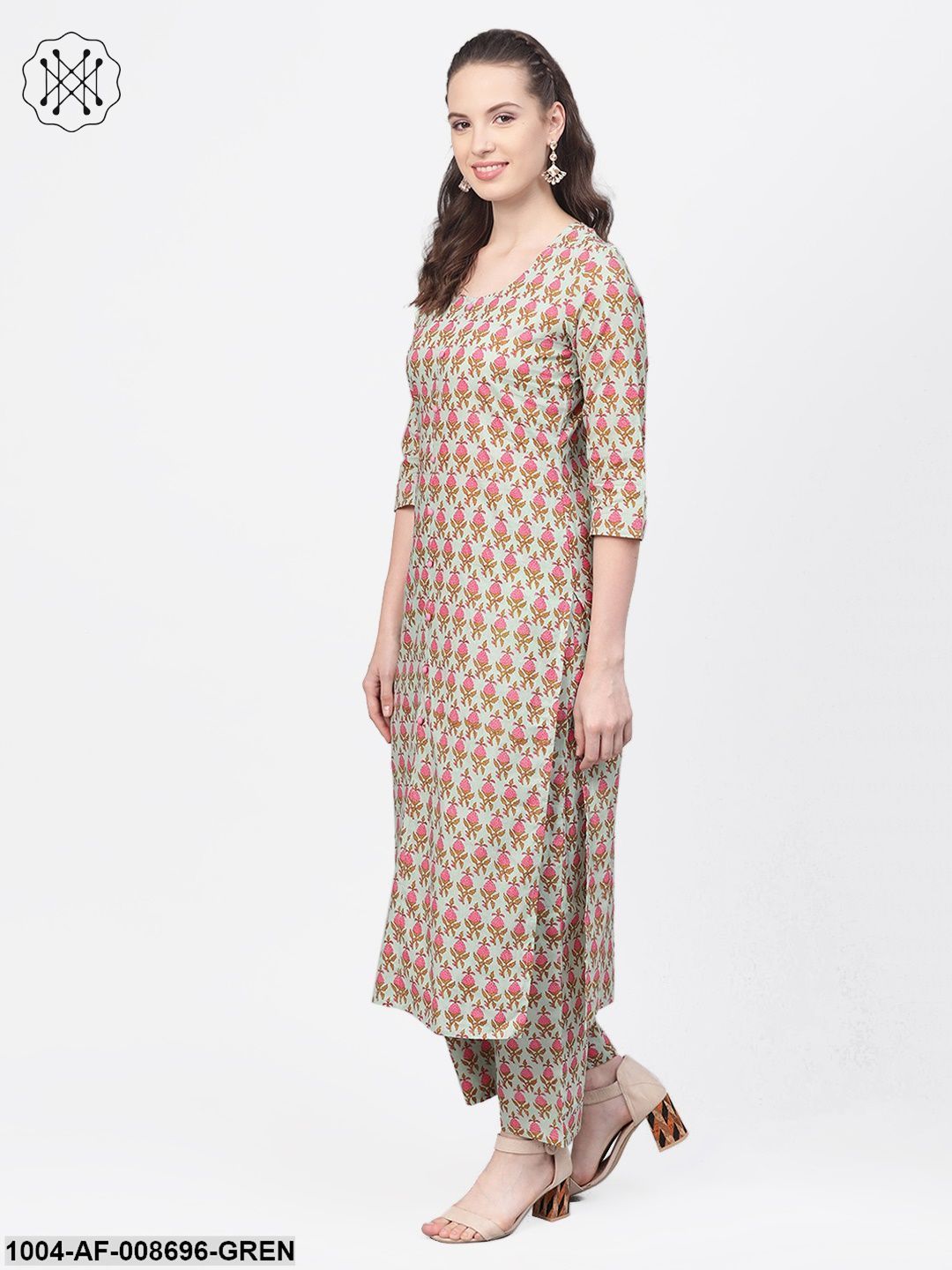 Ethnic Floral Foil Printed & Embroidered A-Line Kurta with Palazzo - O –  FASHOR